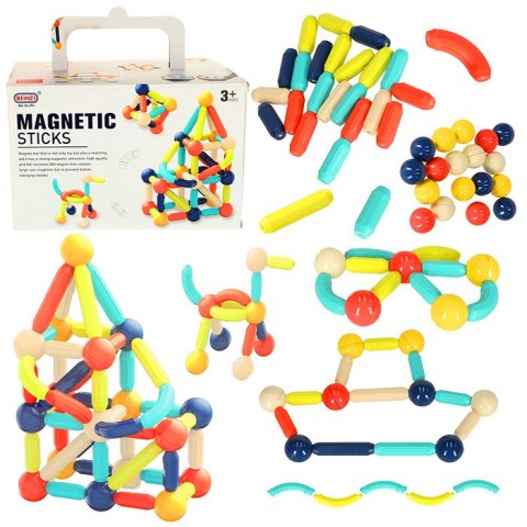 Klocki magnetyczne magnetic sticks dla małych dzieci duże patyczki 64 elementy pudełko