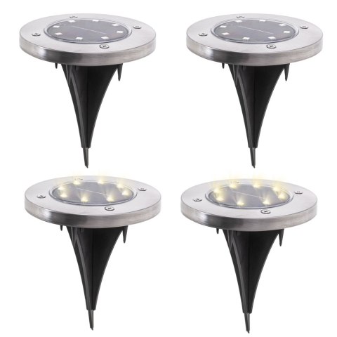 Lampy ogrodowe solarne najazdowe gruntowe czujnik zmierzchu wbijane świecący dysk 8LED 4szt. zimny biały