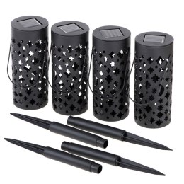 Lampa solarna ogrodowa ażurowa latarenka lampion LED czujnik zmierzchu wbijana 4szt.