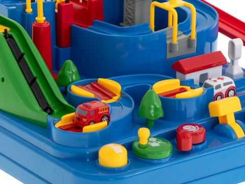 Tor przeszkód interaktywny samochodowy wyścigi parking 3 pojazdy straż radiowóz ambulans, 1 helikopter 32x32cm XXL