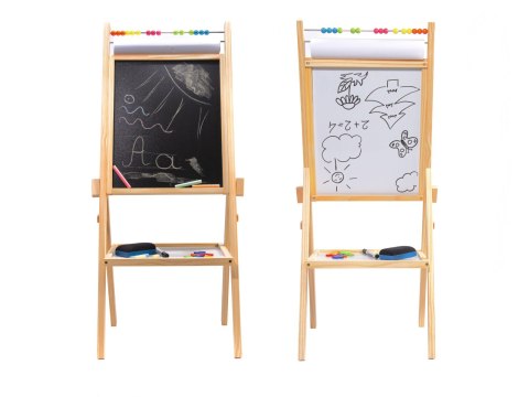 Tablica magnetyczna kredowa dwustronna drewniana literki kreda 38x37x90cm