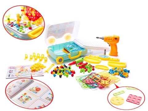 Wkrętarka wiertarka śrubki klocki konstrukcyjne zestaw majsterkowicza walizka 258 elementów