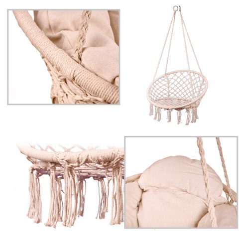 Huśtawka ogrodowa LUARO bocianie gniazdo z poduszką XXL ecru 80cm 150kg