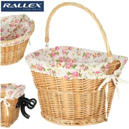 Koszyk rowerowy wiklinowy na rower RALLEX przedni pleciony click w kwiaty