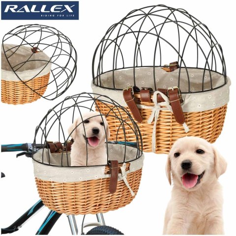 Koszyk wiklinowy na rower z kratką metalową transporter dla kota psa