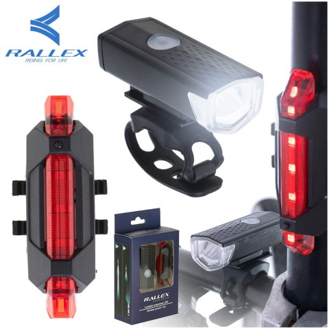 Lampka rowerowa LED RALLEX zestaw tył-przód na rower kierownicę USB