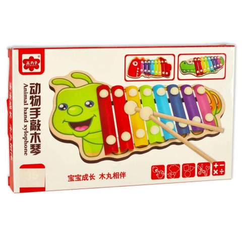 Cymbałki drewniane kolorowe dla dzieci szkolne edukacyjne pałki pałeczki gąsienica