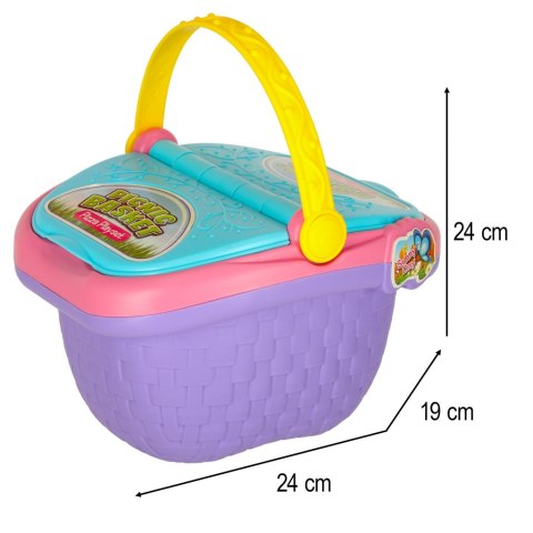 Kosz piknikowy koszyk owoce soki napoje jedzenie prowiant przekąski na piknik