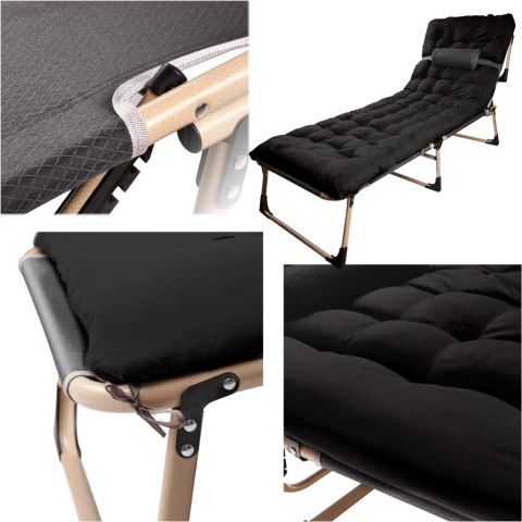 Łóżko turystyczne LUARO składane polowe biznesowe 193 cm czarny