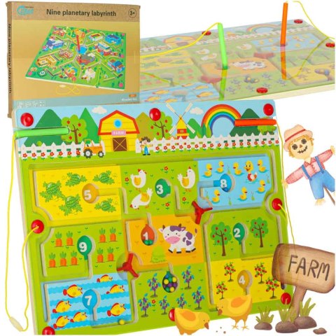 Gra labirynt magnetyczna planszowa drewniana do podróży farma 2 graczy