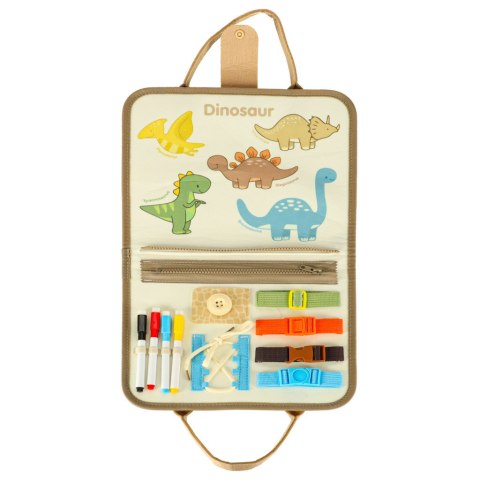 Tablica manipulacyjna sensoryczna montessori walizka dinozaury