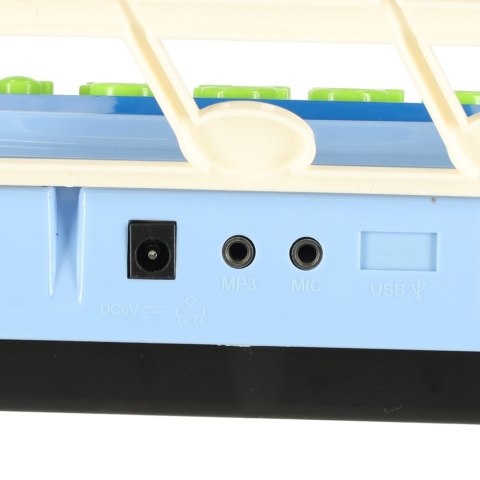 Keyboard dla dzieci pianinko interaktywne organki 37 klawiszy mikrofon statyw niebieski