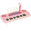 Keyboard dla dzieci pianinko interaktywne organki 37 klawiszy mikrofon statyw różowy
