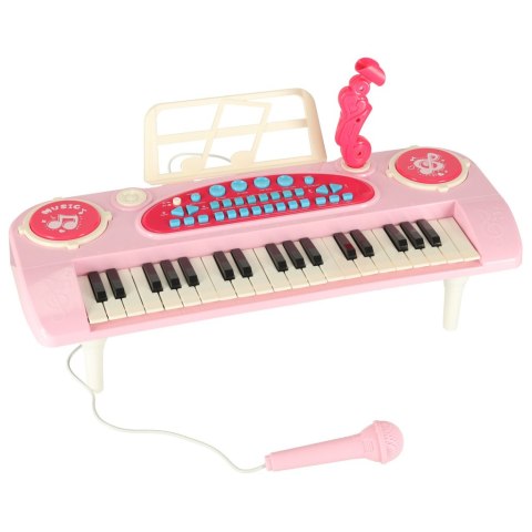Keyboard dla dzieci pianinko interaktywne organki 37 klawiszy mikrofon statyw różowy