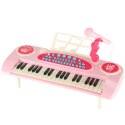 Keyboard dla dzieci pianinko interaktywne organki 37 klawiszy mikrofon statyw różowy