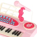 Keyboard dla dzieci pianinko interaktywne organki 37 klawiszy mikrofon statyw różowy