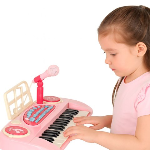 Keyboard dla dzieci pianinko interaktywne organki 37 klawiszy mikrofon statyw różowy