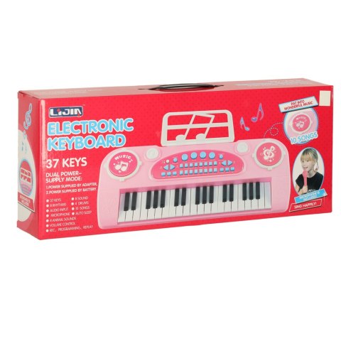 Keyboard dla dzieci pianinko interaktywne organki 37 klawiszy mikrofon statyw różowy