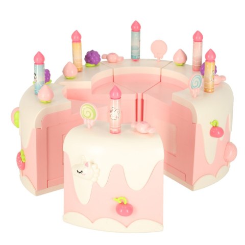 Tort urodzinowy piętrowy do krojenia na rzepy muzyka światła kuchnia 16 elementów różowy