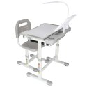Biurko dziecięce szkolne regulowane krzesło lampka LED USB szare