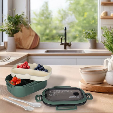 Lunch box śniadaniówka pudełko śniadaniowe z przegródkami dzielone 1200ml zielone
