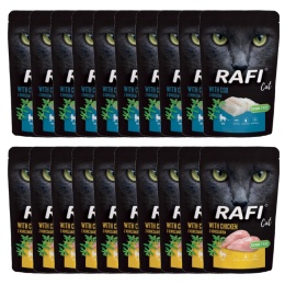 ZESTAW 10 + 10 Rafi Cat Adult z dorszem 100 g + Rafi Cat Adult z kurczakiem 100 g