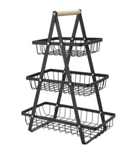 Kosz na owoce i warzywa piętrowy patera trzypoziomowa metal drewno