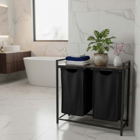 Kosz na pranie bieliznę 2 komory z półką blatem pojemnik loft 92l