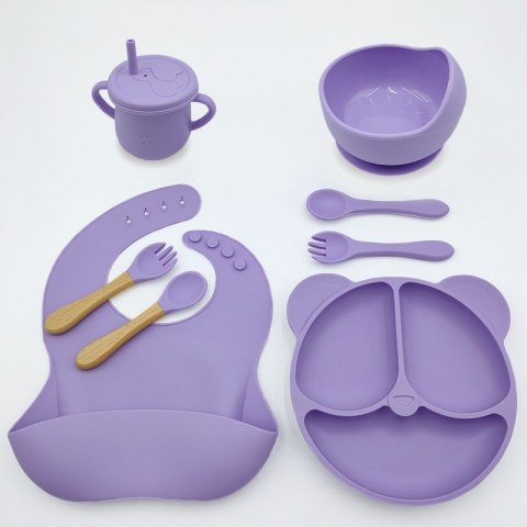 Naczynia silikonowe dla dzieci zestaw 8 elementów fioletowe