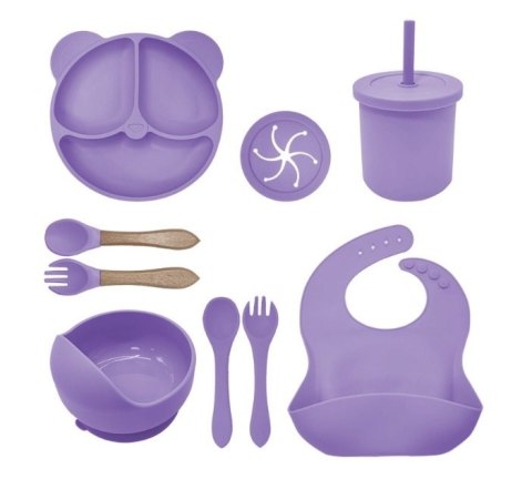 Naczynia silikonowe dla dzieci zestaw 8 elementów fioletowe