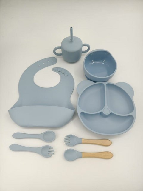 Naczynia silikonowe dla dzieci zestaw 8 elementów niebieski