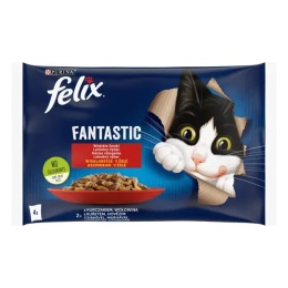 Felix Fantastic Karma dla kotów wiejskie smaki w galaretce 340 g (4 x 85 g) wołowina kurczak