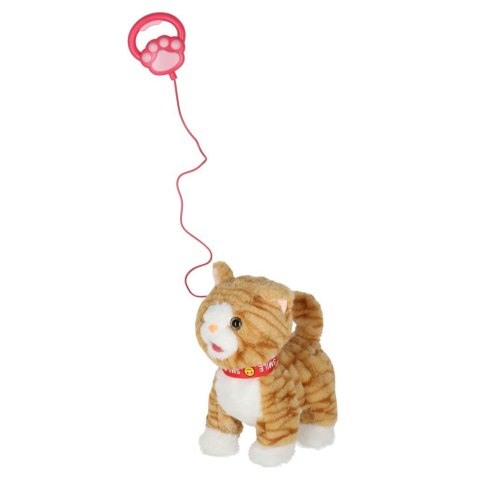 Kotek interaktywny na smyczy miauczy chodzi rusza ogonem beżowy