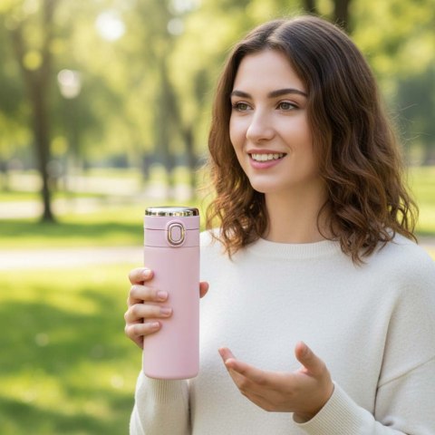 Kubek termiczny z ustnikiem termos LED 350ml róż