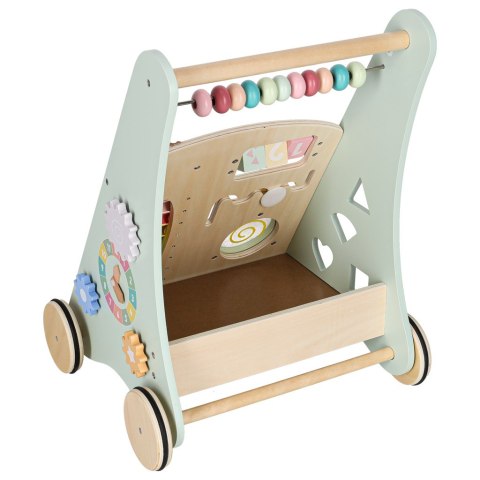 Pchacz dla dziecka chodzik drewniany z liczydłem niebieski