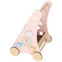 Pchacz dla dziecka chodzik drewniany z liczydłem różowy