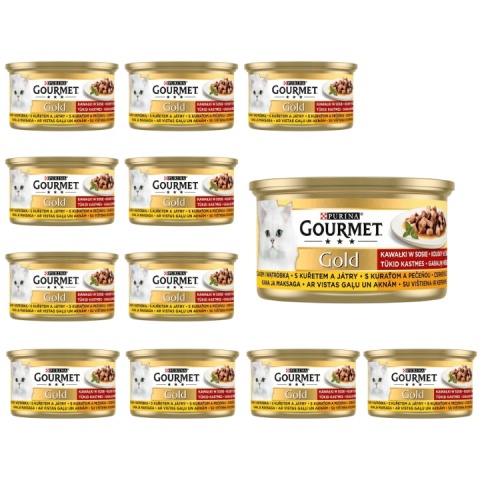 ZESTAW 12x85g GOURMET GOLD KURCZAK I WĄTRÓBKA W SOSIE MOKRA KARMA DLA KOTA