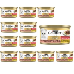 ZESTAW 12x85g GOURMET GOLD KURCZAK I ŁOSOŚ W SOSIE MOKRA KARMA DLA KOTA