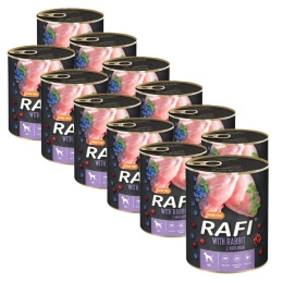 ZESTAW 12 x DOLINA NOTECI RAFI MOKRA KARMA DLA PSA ADULT Z KRÓLIKIEM 800G