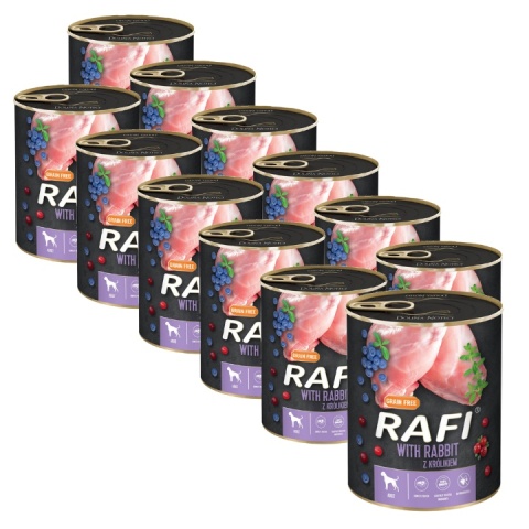 ZESTAW 12 x DOLINA NOTECI RAFI MOKRA KARMA DLA PSA ADULT Z KRÓLIKIEM 800G