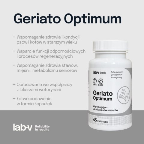 Lab-v Geriato Optimum Wspomaganie Zdrowia Seniorów Dla Psów I Kotów 45 Kapsułek