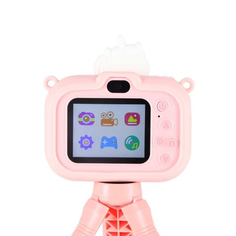 Aparat fotograficzny cyfrowy dla dzieci na statywie jednorożec różowy