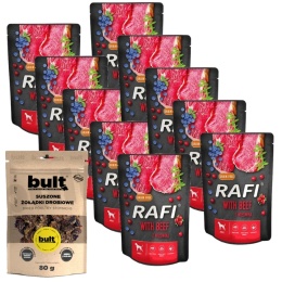 10 x RAFI mokra karma dla psa z wołowiną saszetka 300g + Bult Suszone żołądki drobiowe 80 g