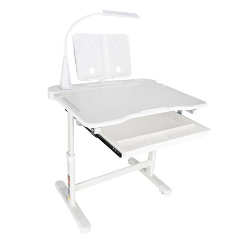 Biurko dziecięce szkolne regulowane krzesło lampka LED USB białe