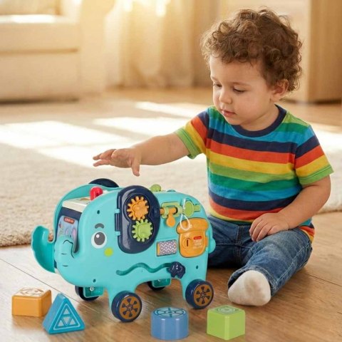 Słonik tablica manipulacyjna montessori wbijak sorter klocki młotek 26cm