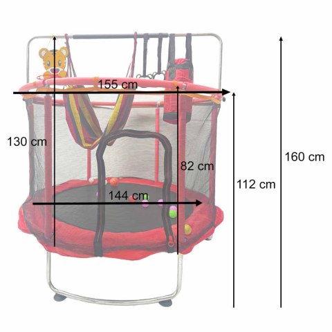 Trampolina dla dzieci ogrodowa siatka piłki koszykówka 155cm czerwona