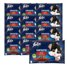 ZESTAW 12 x Felix Fantastic Karma dla kotów wiejskie smaki w galaretce 340 g (4 x 85 g) wołowina kurczak