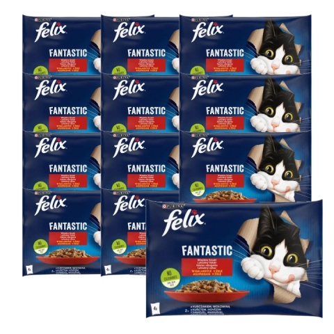 ZESTAW 12 x Felix Fantastic Karma dla kotów wiejskie smaki w galaretce 340 g (4 x 85 g) wołowina kurczak