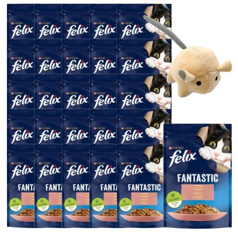ZESTAW 26 x Felix Fantastic Karma dla kotów z łososiem w galaretce 85 g + zabawka GRATIS