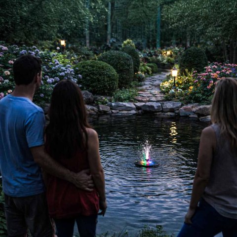 Fontanna solarna LUARO do oczka wodnego ogrodowa pompa pływająca LED RGB 16cm